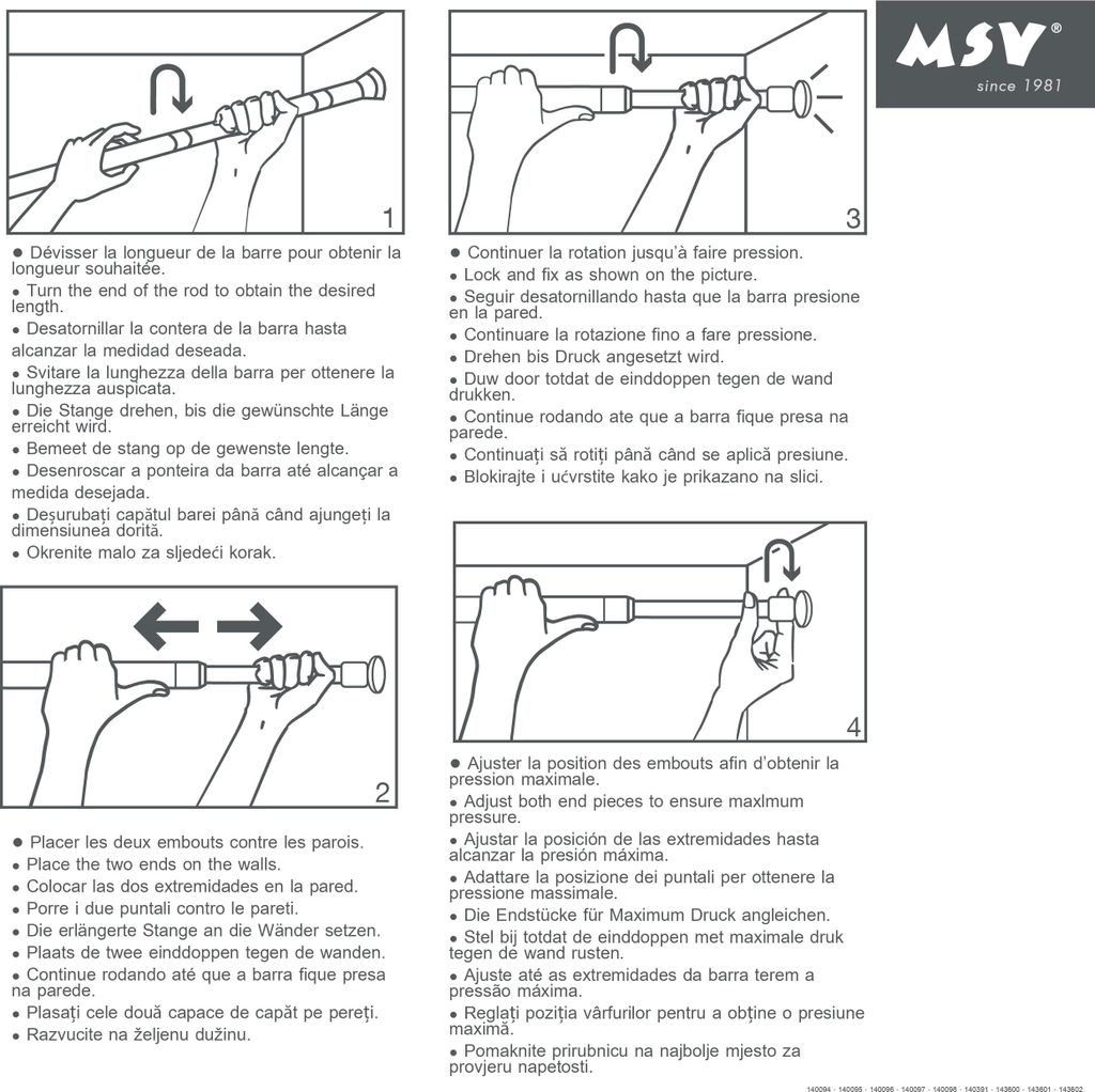 MSV Teleskop Duschstange Duschvorhangstange, Teleskopstange Verstellbereich 110 - 200 cm Edelstahl