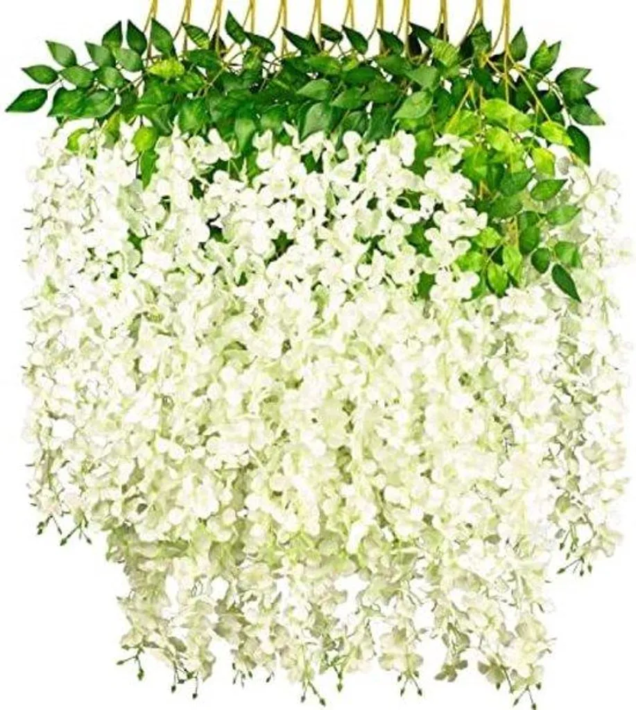 Décoration mariage et fête : 12 guirlandes de glycine blanche souple