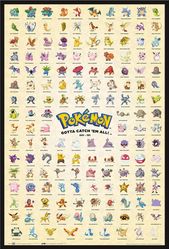 Poster Pokémon 1ère Génération Cadre à Clip Shinsuke® Vitre Acrylique