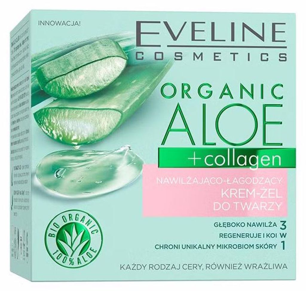 Eveline Cosmetics Organic Aloe+Collagen – feuchtigkeitsspendende, beruhigende Gesichtscreme – 15er Karton