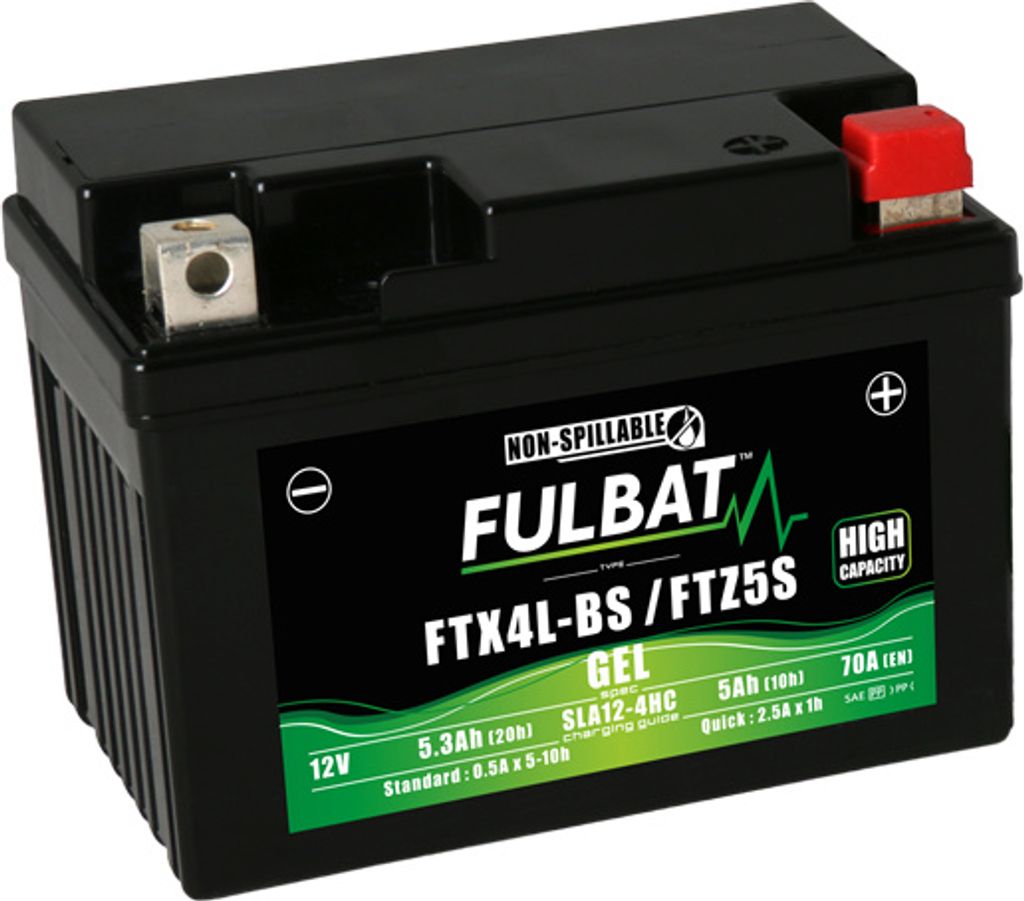 A black battery with a label showing product details.