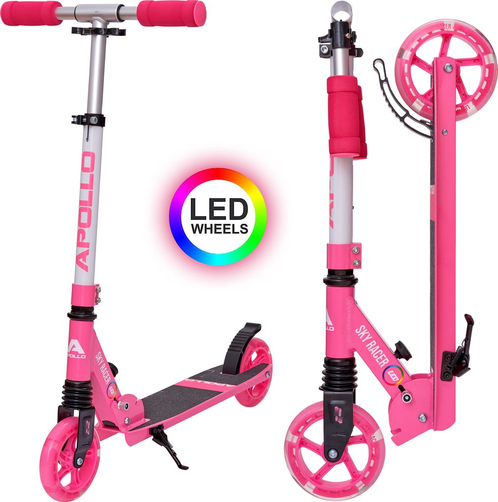 Apollo Scooter LED - Skyracer Led | City Scooter mit Federung| City Roller für Kinder klappbar | Tretroller Kinder ab 5 Jahre | sportlicher Cityro...