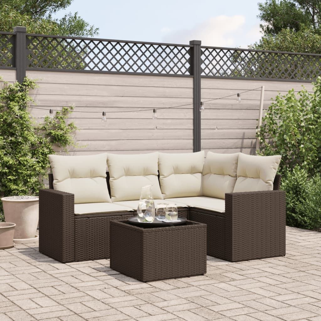 Maison Exclusive - 5-tlg. Garten-Sofagarnitur mit Kissen Braun Poly Rattan