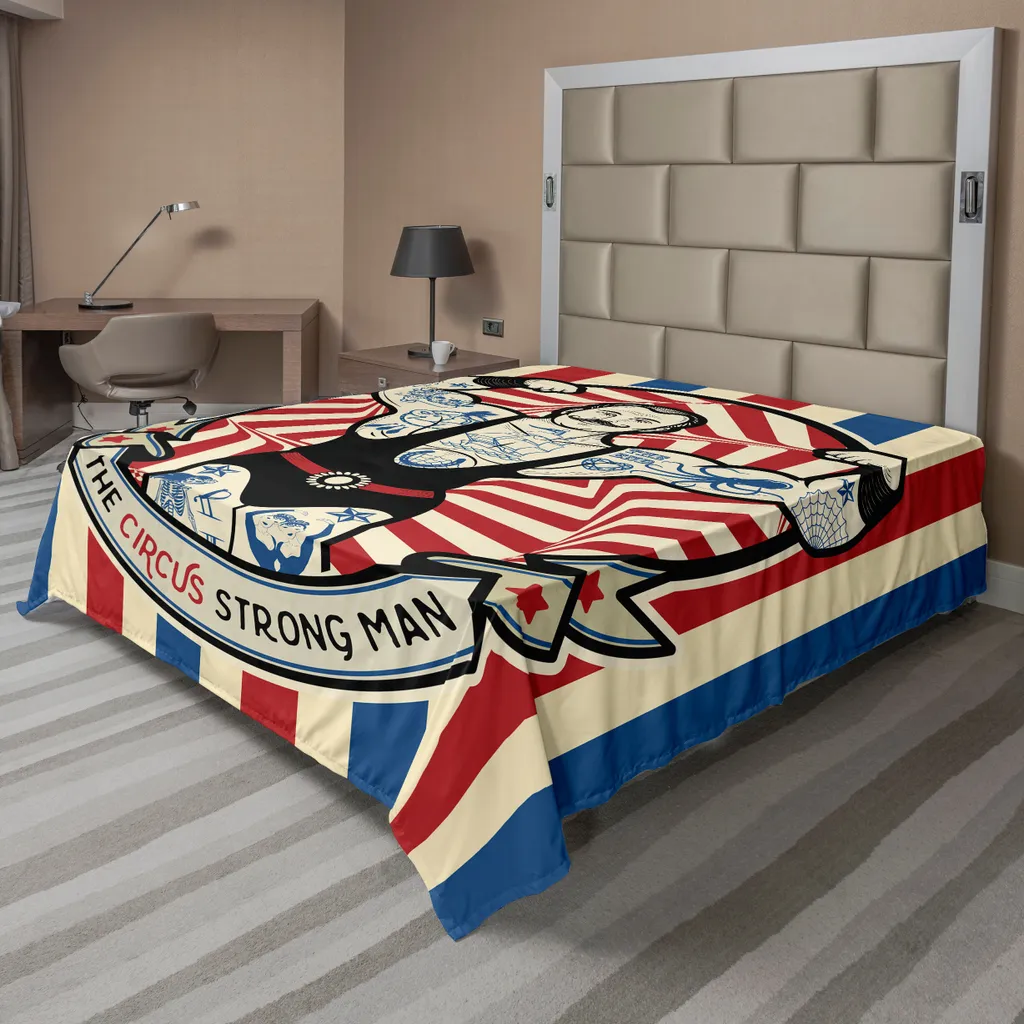 Drap de Lit Confortable Motif Homme Fort Muscles Cirque Beige et Bleu