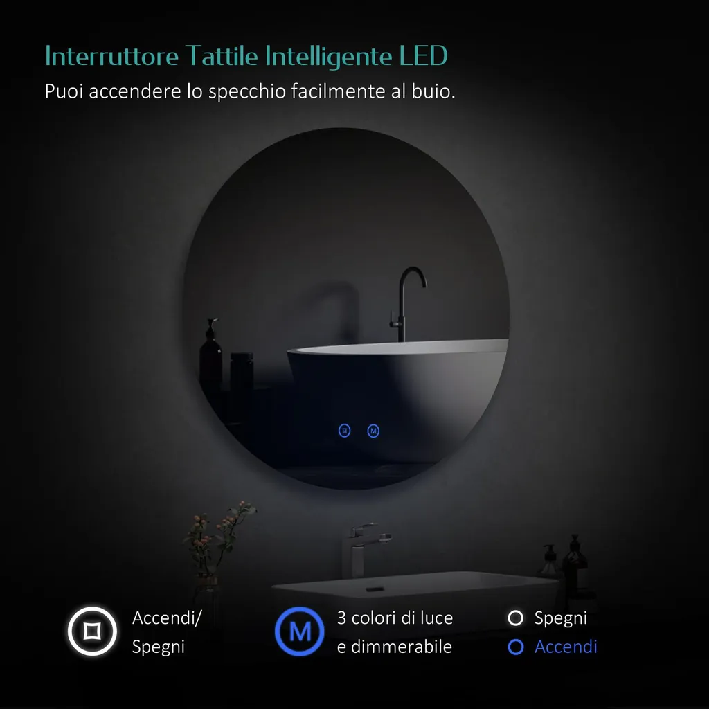 Specchio Smart LED EMKE 70cm | Touch Dimmable & Memory Function - 2
