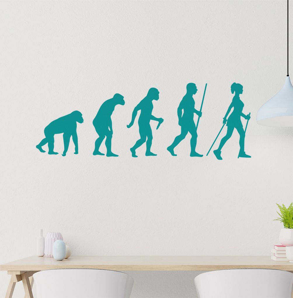 Nordic Walking Evolution Wandtattoo Wandaufkleber Wall Sticker - Dekoration, Küche, Wohnzimmer, Schlafzimmer, Badezimmer