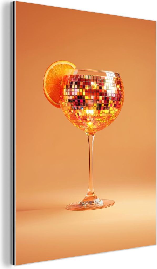 MuchoWow Wanddekoration Metall Metallbild Wandkunst 60x80 cm Getränk - Orange - Glitzer - Disco MuchoWow Aluminium Gemälde - Wanddekoration Metall