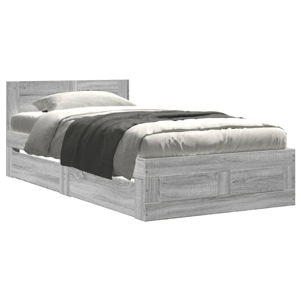 vidaXL Bettgestell mit Kopfteil Grau Sonoma 75x190 cm Produktbild 