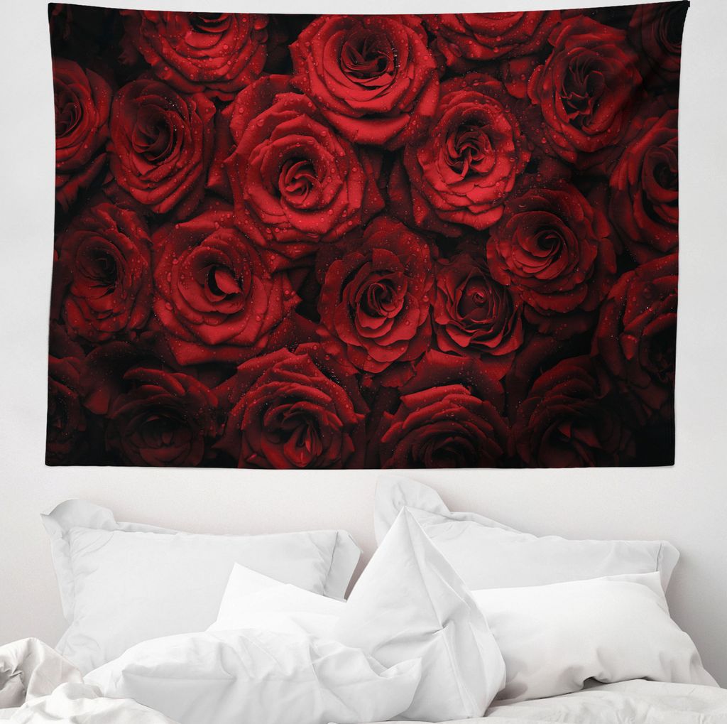 ABAKUHAUS Dunkelrot Wandteppich, Tropfen von Blooming Bouquet aus Weiches Mikrofaser Stoff Waschbar ohne Verblassen Digitaldruck, 150 x 110 cm, Sch...