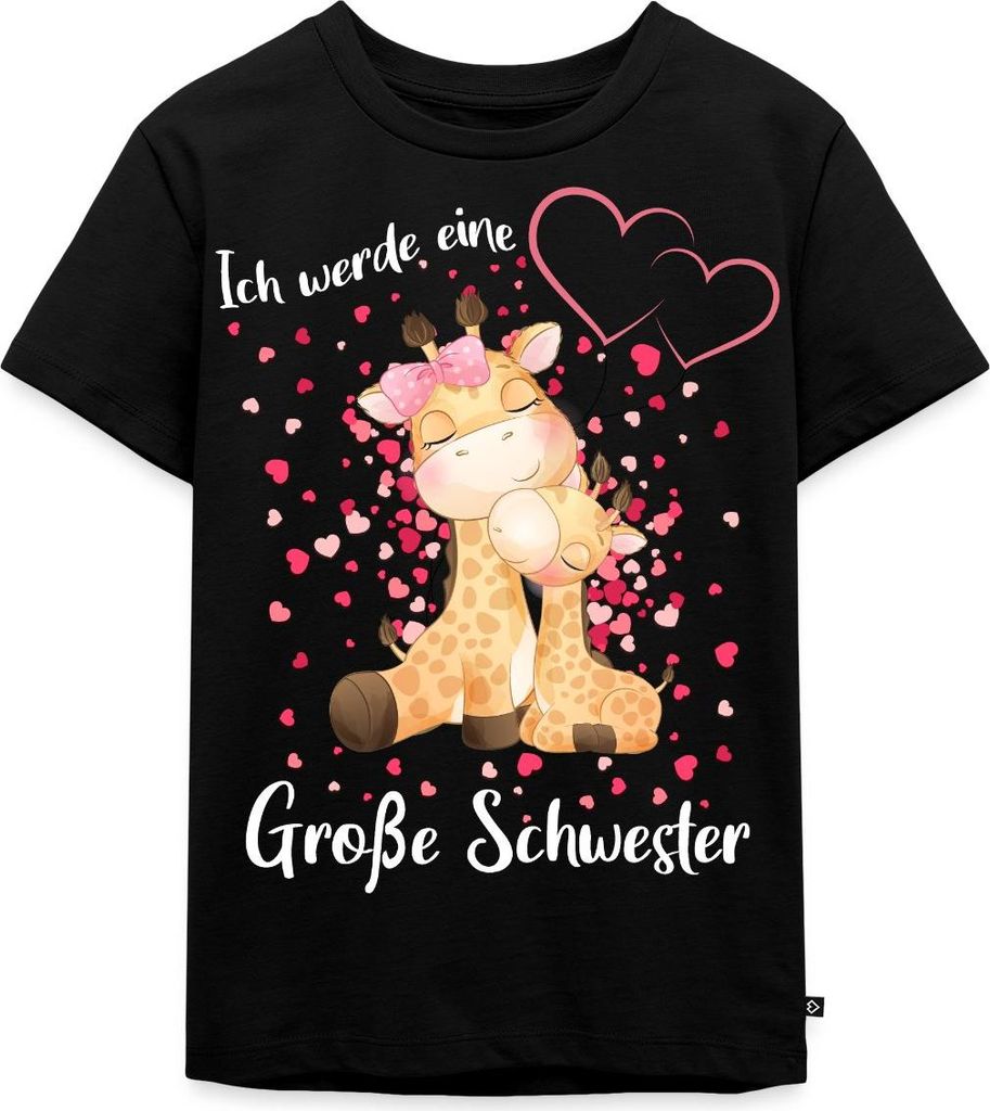 Spreadshirt Ich Werde Eine Große Schwester 2025 Giraffen Kinder Premium T-Shirt, 110/116 (4 Jahre), Schwarz