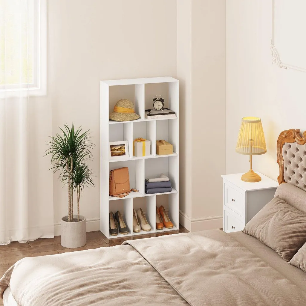 Étagère Bibliothèque 10 Compartiments en Bois Blanc MDF Style Moderne - 7