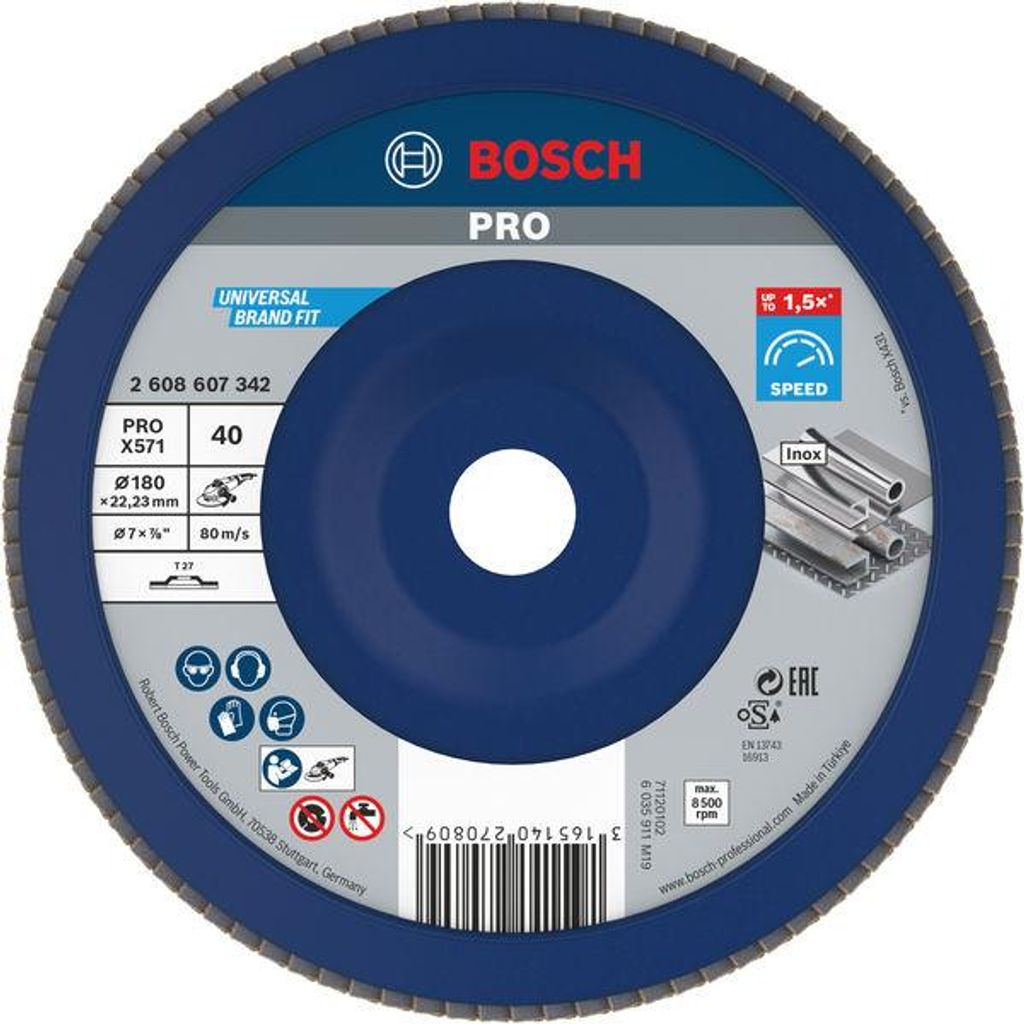 PRO X571 Fächerschleifscheibe, gerade, 180 mm, K40