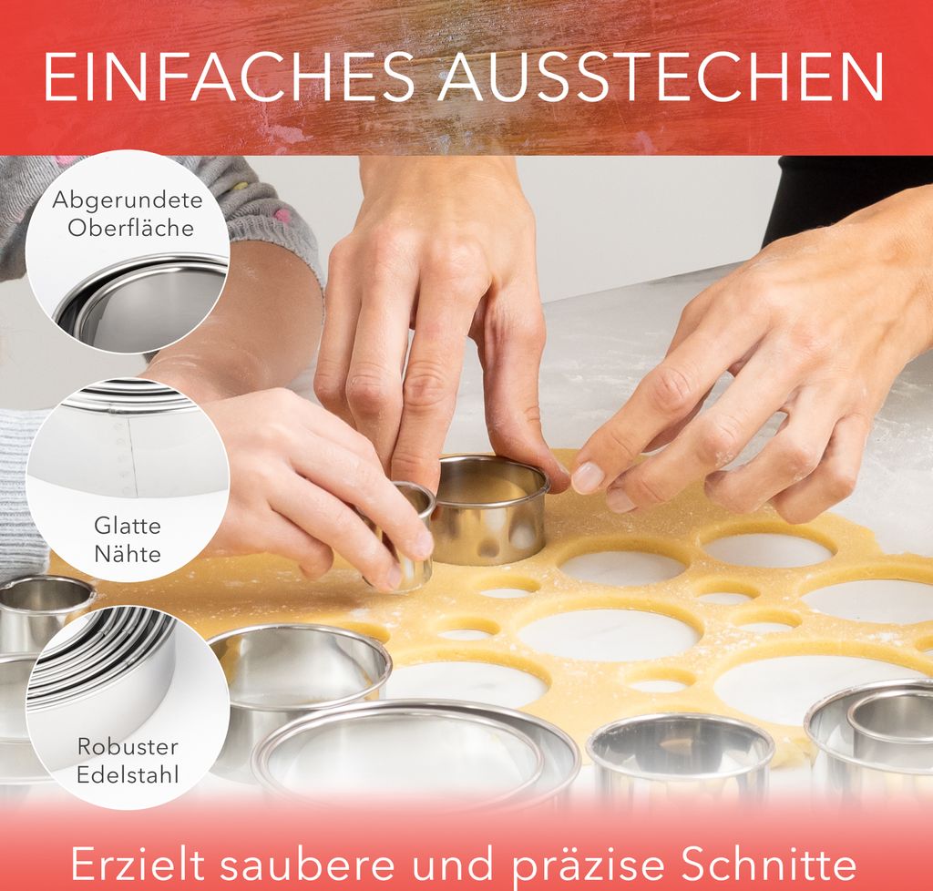 AVANA Edelstahl Ausstechformen 12 Stück Ringe Keksformen Produktbild 5