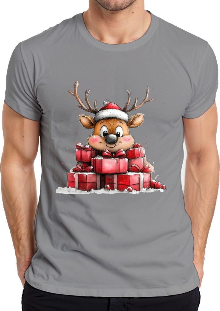 Weihnachten Rentier Geschenke Kinder Geschenkidee Niedlich Herren T-Shirt, Grau, 3XL