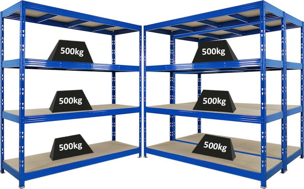 Mega Deal | 3x Profi Schwerlastregal Rhino | HxBxT 200x200x60cm | 4 Spanplatten-Ebenen 8mm | Fachlast 500kg | Blau