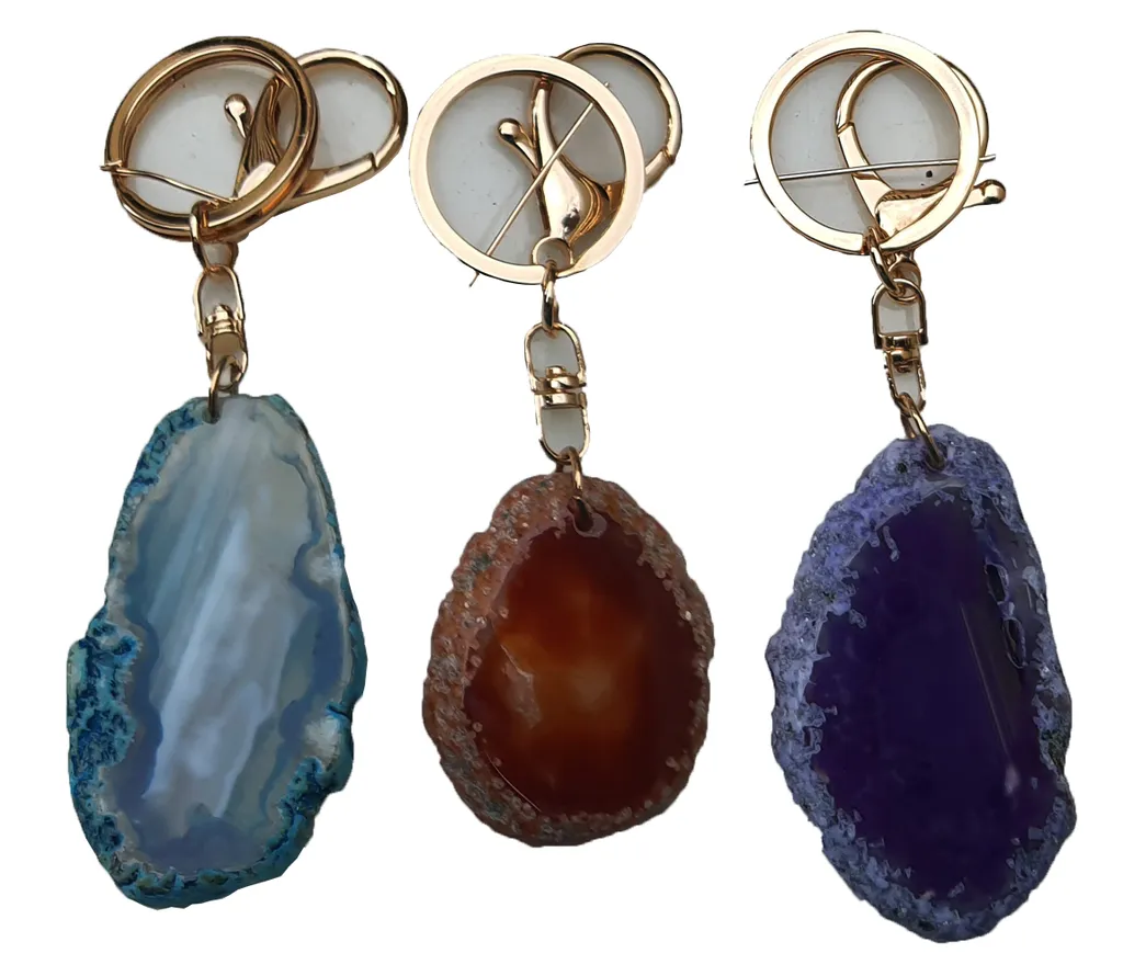 Idea Regalo Set 3 Portachiavi Agata Naturale Segni Zodiacali e Chakra - 2