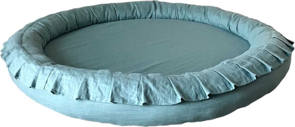 Monio for Kids - Mintgrün Babyspielmatte Nestchen Leinen mit Abnehmbarem Bezug und Silikonfüllung Waschbar Weich Spielmatte Kinder Babyzimmer