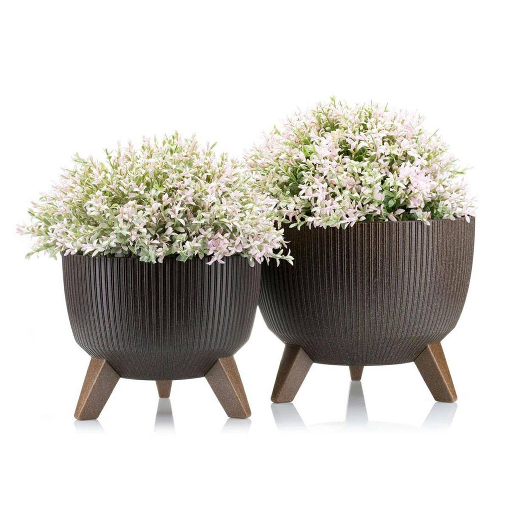 HowHomely | Pflanzkübel - Rosa Linea Eco - 2er Set - Kaffee Espresso - Modernes Design - Stabil und Ökologisch - Blumentöpfe