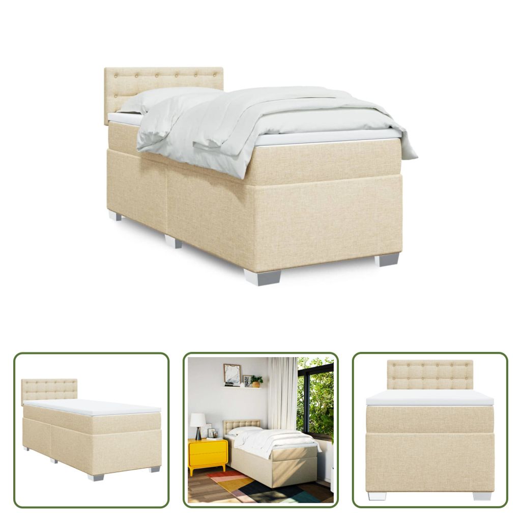 The Living Store Boxspringbett mit Matratze Creme 100x200 cm Stoff
