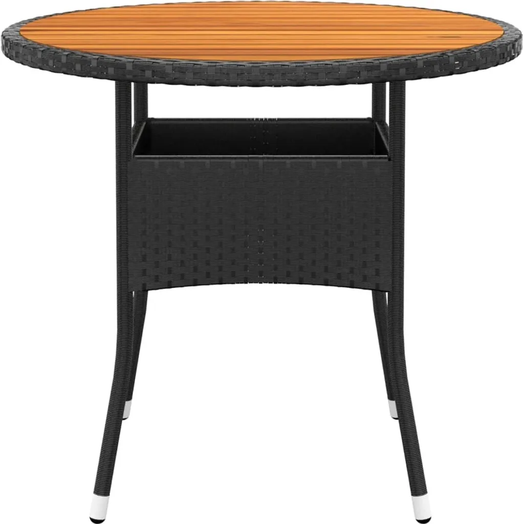 Tavolo Rotondo Esterno Acacia e Rattan Nero 80 cm Design Moderno