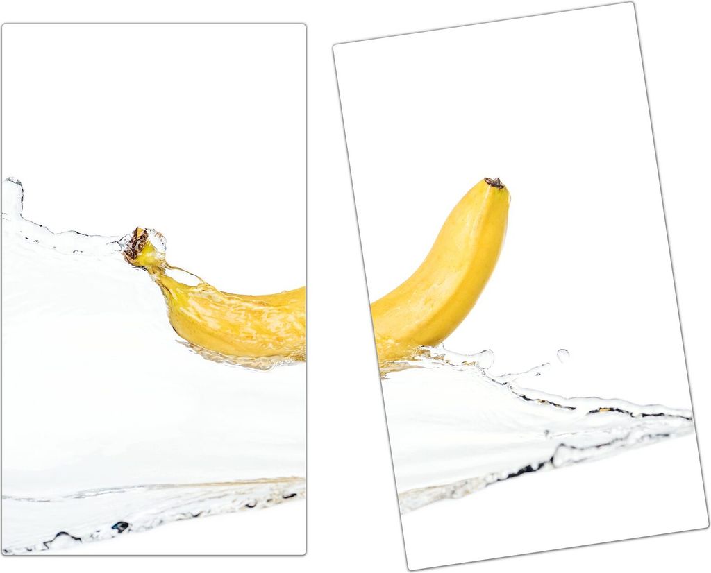 Spritzschutz Herdabdeckplatte Schneidebrett aus Glas Banane auf Wassersplash 2-Teilig (60x52cm)