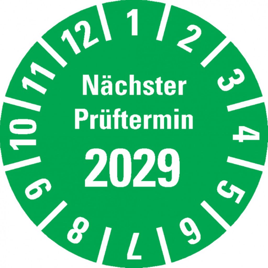 Dreifke Prüfplakette Nächster Prüftermin 2029, grün, Polyesterfolie, Spez.Ø2...