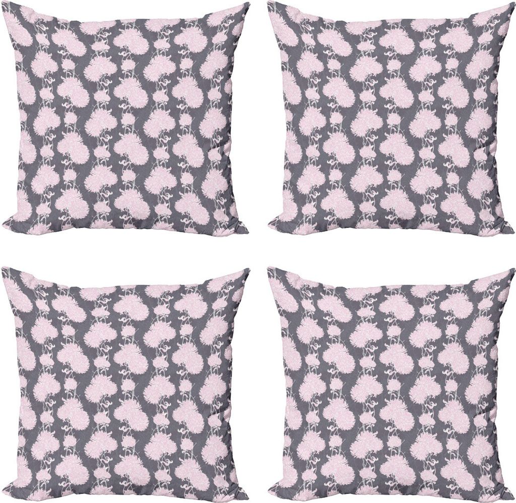 ABAKUHAUS Blumen Kissenbezug Set (4 Stück), Rosa Chrysantheme-Blumen, Moderner Doppelseitiger Digitaldruck, 40 cm x 40 cm, Baby-Rosa-Grau und Weiß