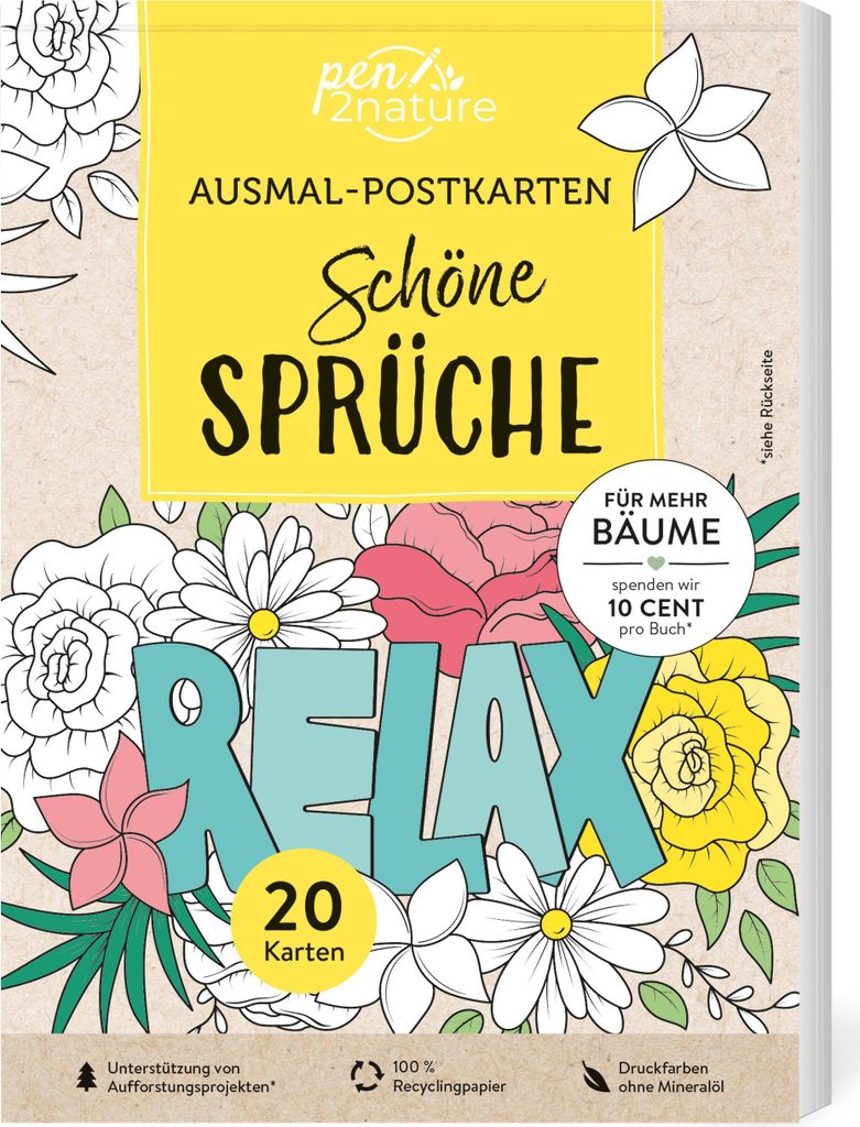 Ausmal-Postkarten - Schöne Sprüche - 20 Karten