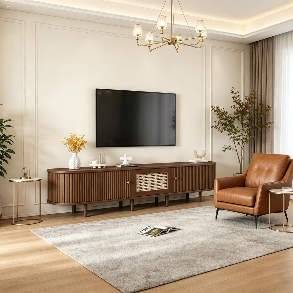 STILVORA TV-Ständer mit Rattan-Design Form in Nussbaum Produktbild 