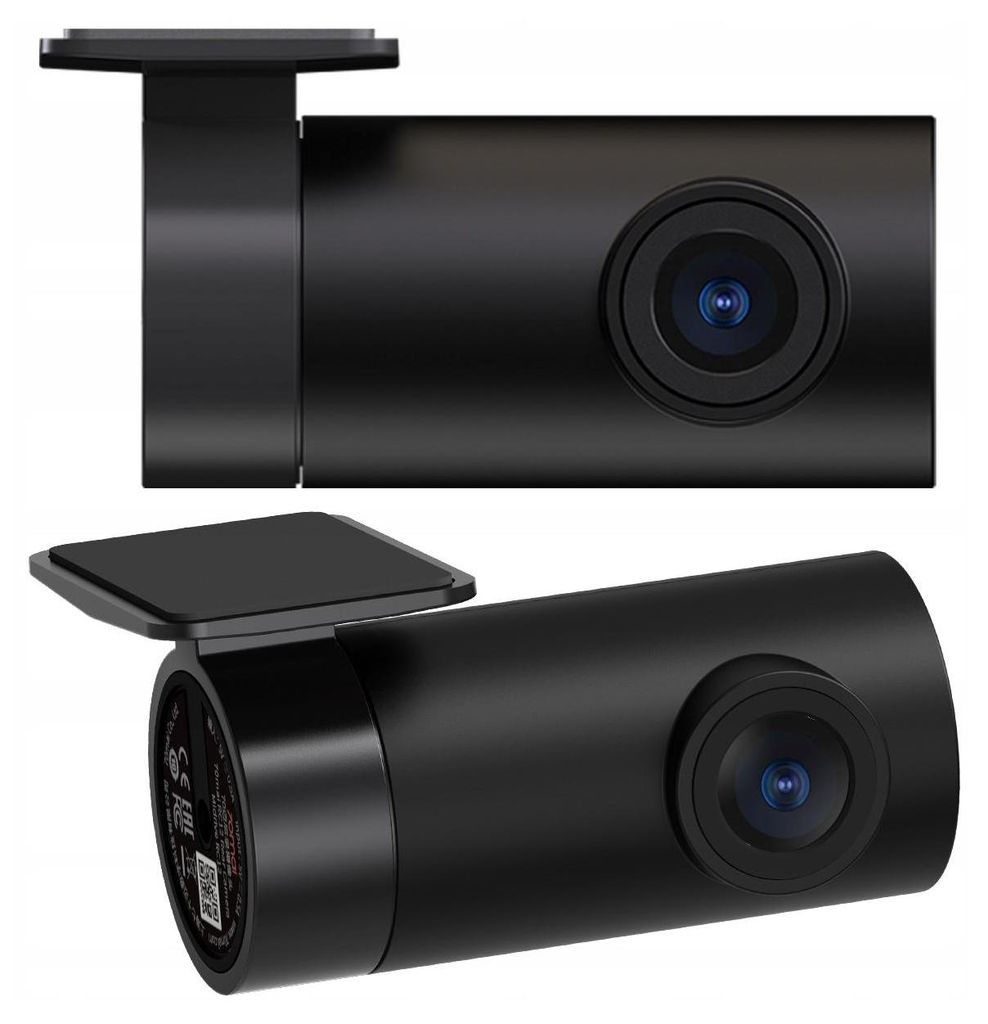 Two views of a black dashcam rear camera.