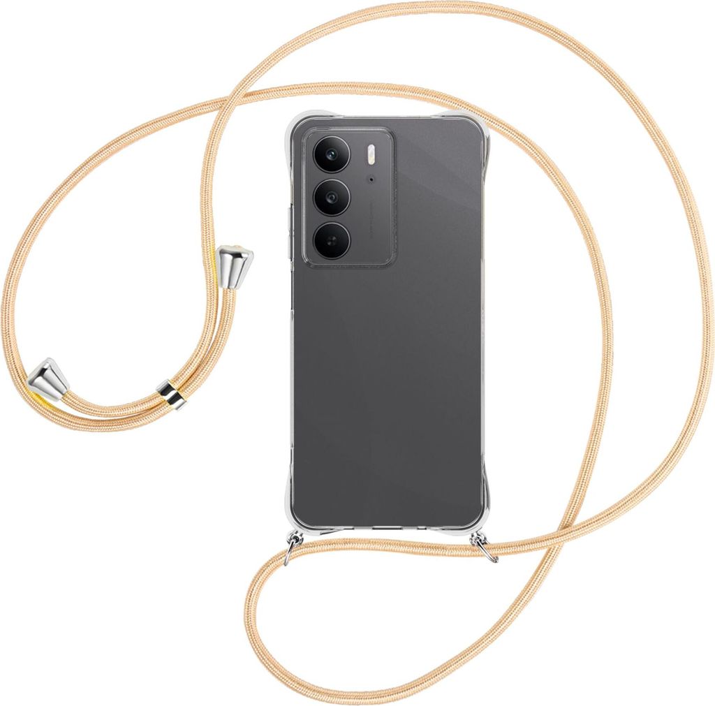 Handykette Backcover-Schutzhülle mit Band (Metall silberfarben) für Realme C75 4G - Goldkordel