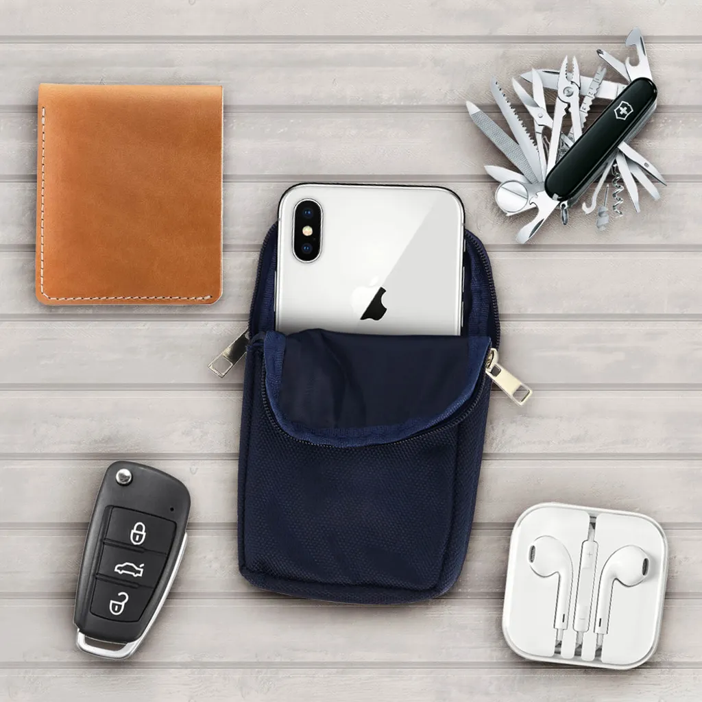 Borsa Smartphone XXL Nylon Blu con Moschettone: Protezione e Praticità - 5