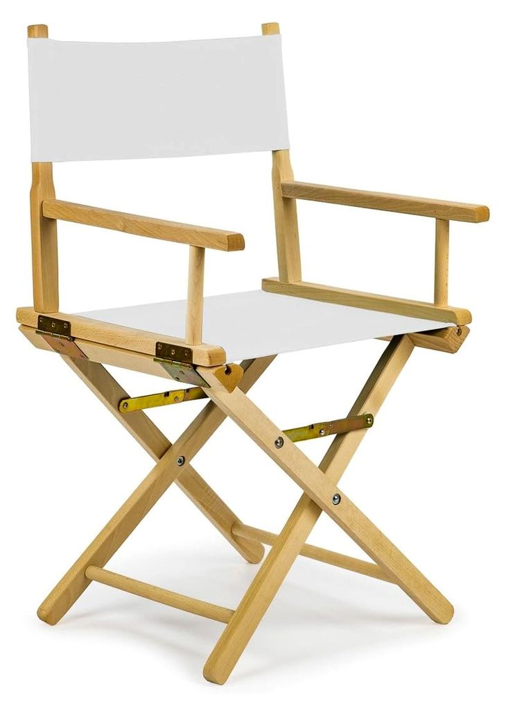 Klappbarer Regiestuhl aus Buchenholz – Regiesessel mit Rückenlehne, weißem Bezug, ergonomisch und platzsparend, Holzstuhl bis 120 kg, für Balk...