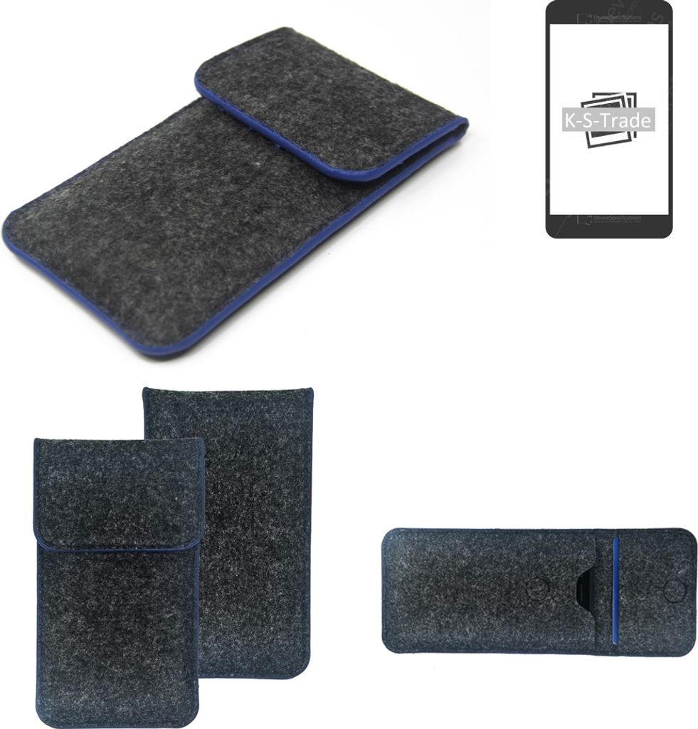 K-S-Trade Handy-Hülle Schutz-Hülle kompatibel mit Samsung Galaxy S22 Filztasche Pouch Tasche Case Sleeve Filzhülle dunkelgrau, blauer Rand