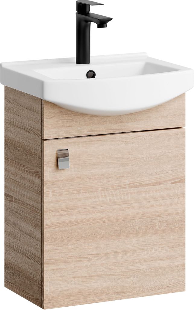 Planetmöbel Badmöbel-Set Waschtisch mit Unterschrank 45 cm Sonoma Eiche mit Armatur Schwarz