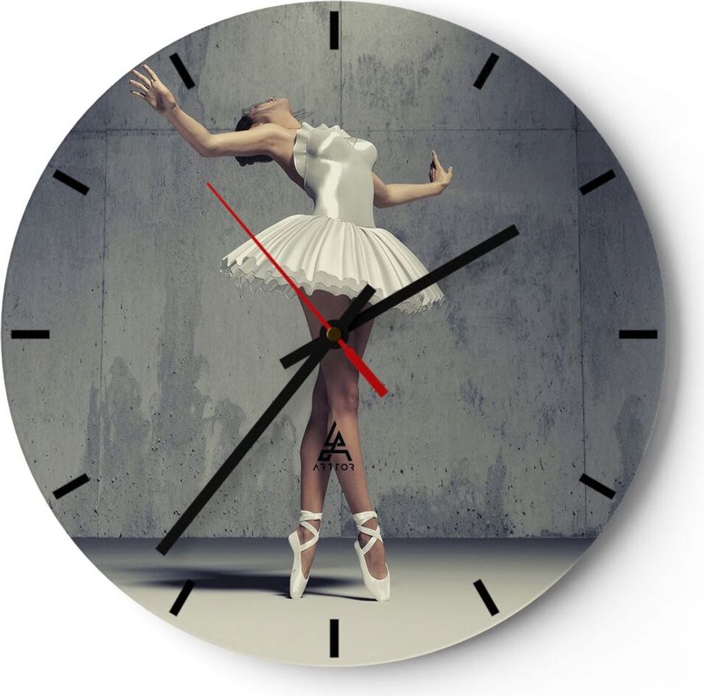 Wanduhr - Rund - Glasuhr - Ballerina Weiß Wand - 30x30cm - Produktbild 