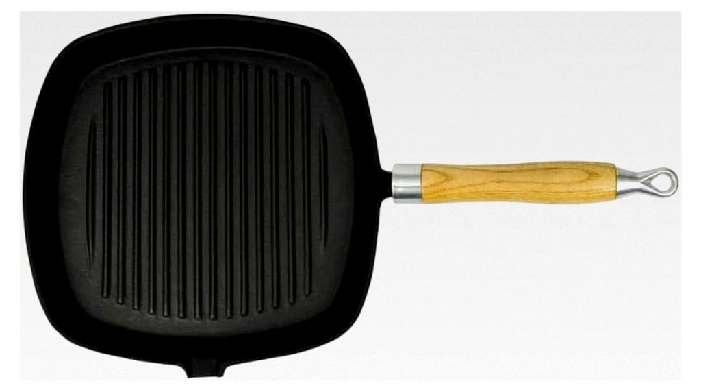 Grillpfanne mit Holzgriff aus Gusseisen 20 x 20 cm