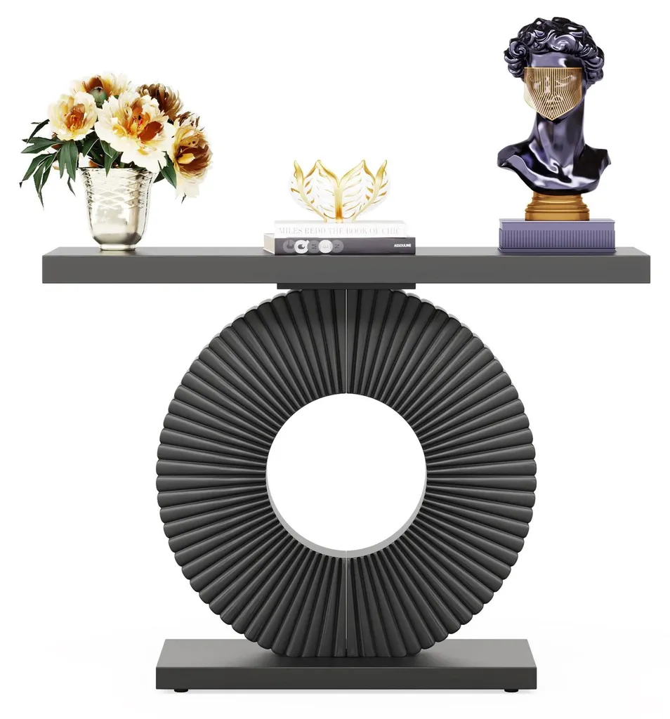 Console rectangulaire noire à rangement intégré et design géométrique - 3