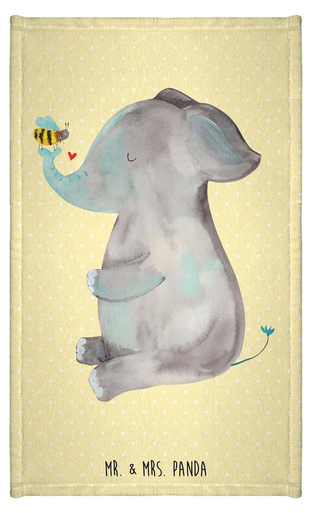 Mr. & Mrs. Panda Mini-Handtuch Elefant Biene - Gelb Pastell - Geschenk, handtuch baumwolle, Jahrestag, Liebe, Liebesspruch, buntes, Gästetuch, Hoc...