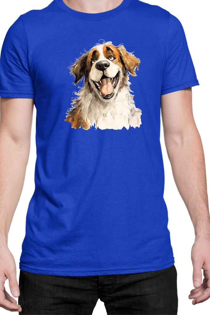 Herren T-Shirt Funny Dogs Breeds Saint Bernard Dog Breed, Man L / Blau
