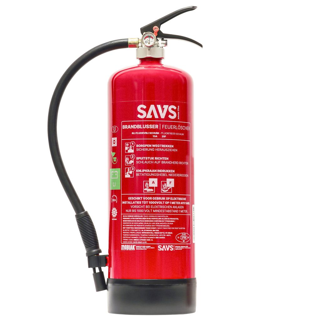 SAVS Lithium-Feuerlöscher Schaum / Hydrogel 6 Liter - 13A 25F - Ideal für batteriebetriebene Geräte - Lithium-Löscher