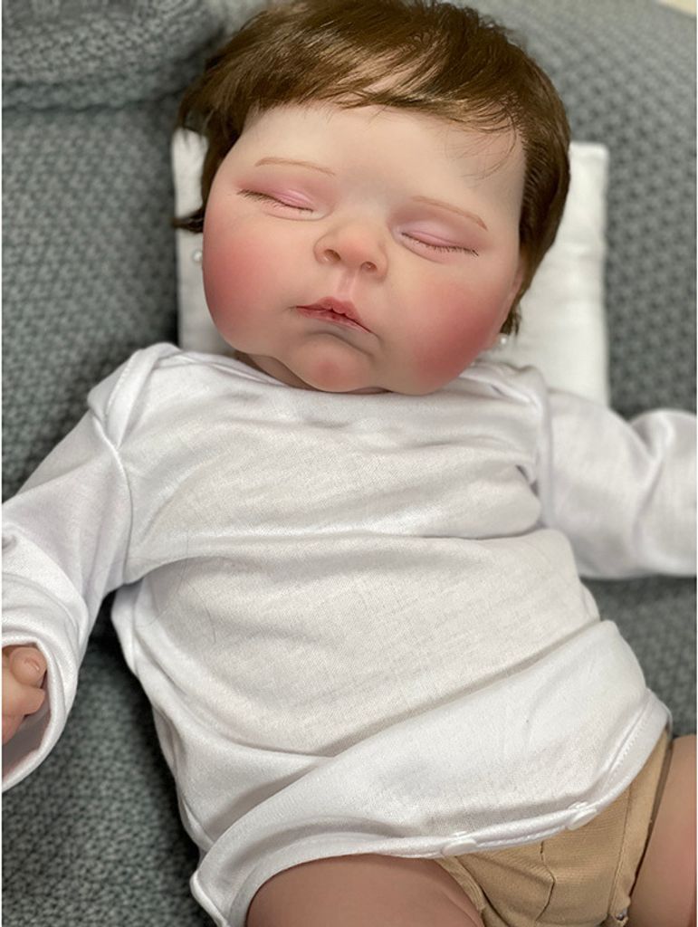 48 cm realistische Silikon-Reborn-Puppen Pfirsiche mit Pflanzhaar Baumwollkörper Schlafhaar für Kinder
