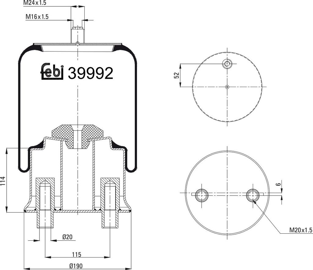 FEBI BILSTEIN Luftfederbalg 39992 Vorne Links Vorne Rechts passend für MERCEDES-BENZ ATEGO 414 186mm 190 155mm