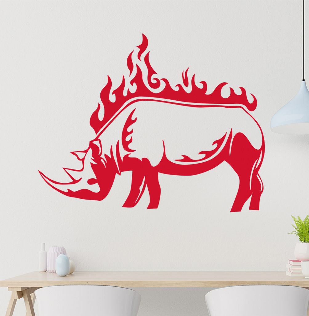 Nashorn Flammen Wandtattoo in 6 Größen - Wandaufkleber Wall Sticker - Dekoration, Küche, Wohnzimmer, Schlafzimmer, Badezimmer