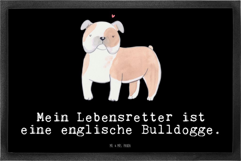 Mr. & Mrs. Panda Schmutzmatte Englische Bulldogge Lebensretter 40 x 60 cm - Schwarz - Geschenk, flurmatte, fußmatte, Schmutzfangmatte, English Bul...