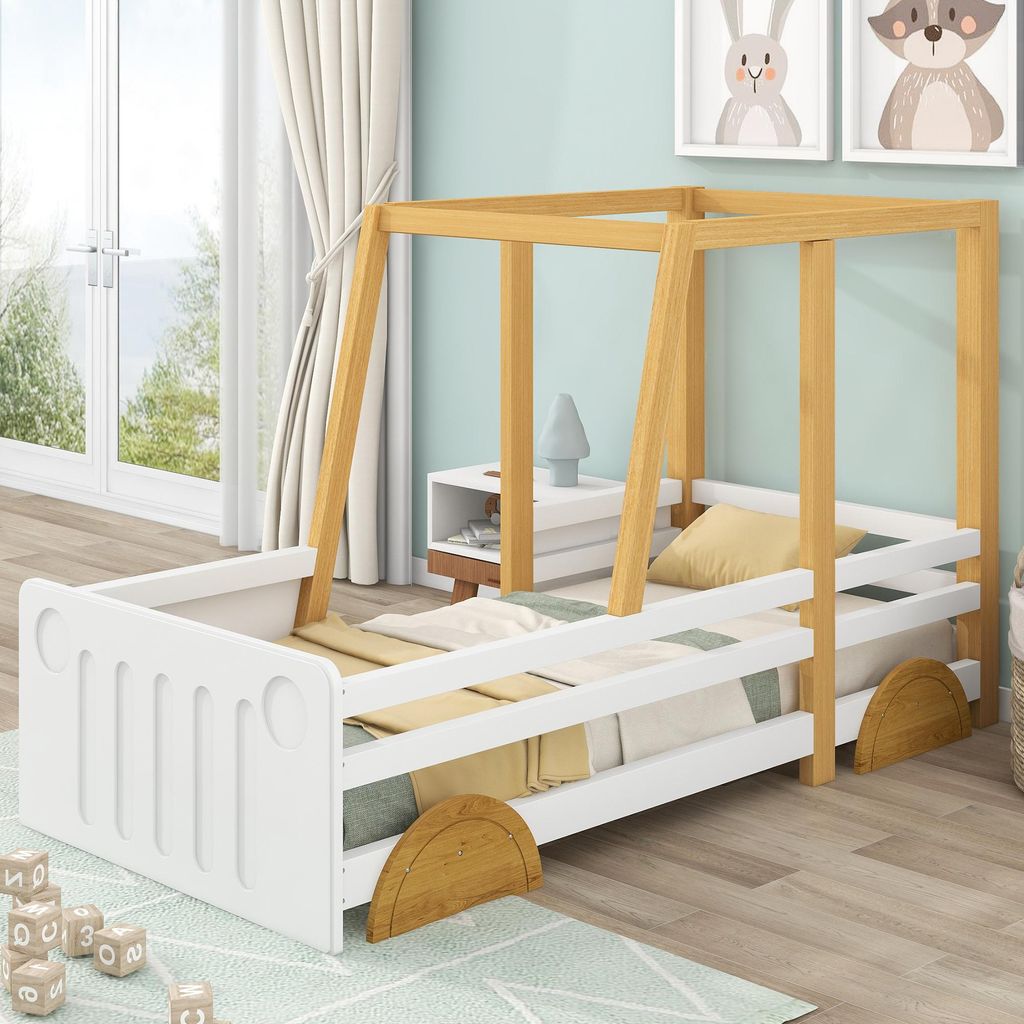 MODFU Lit enfant 90x200 cm - Lit Thématique Voiture avec Image du produit 