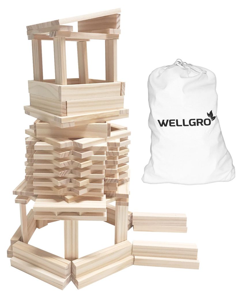 350 Stück WELLGRO Natur Holzbausteine - Holzsteine zum Produktbild 