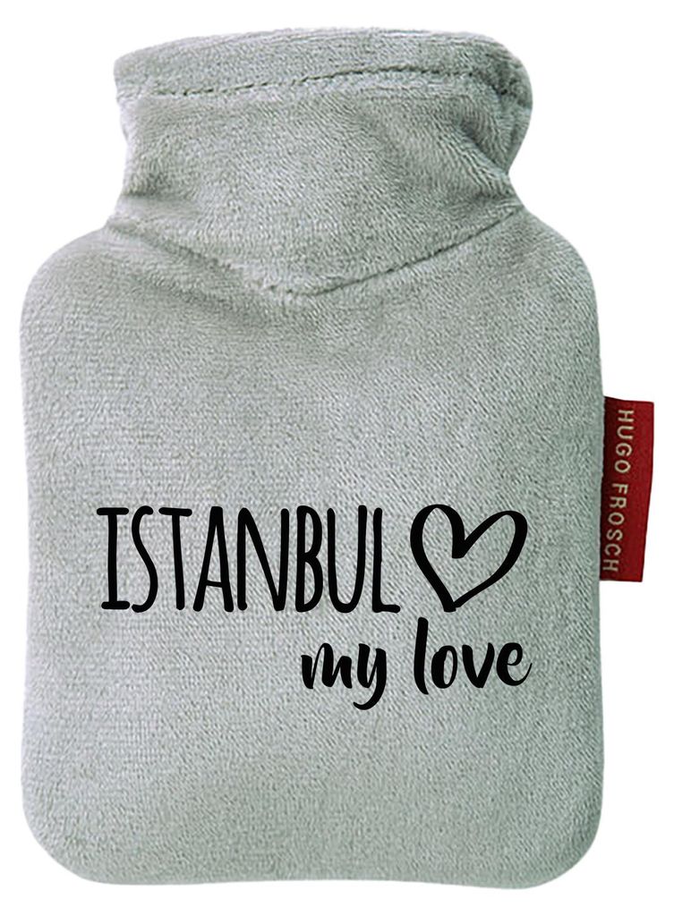 Huuraa Mini-Wärmflasche Istanbul my love 0,2 Liter Grey Mini Veloursbezug Taschenwärmer Geschenkidee