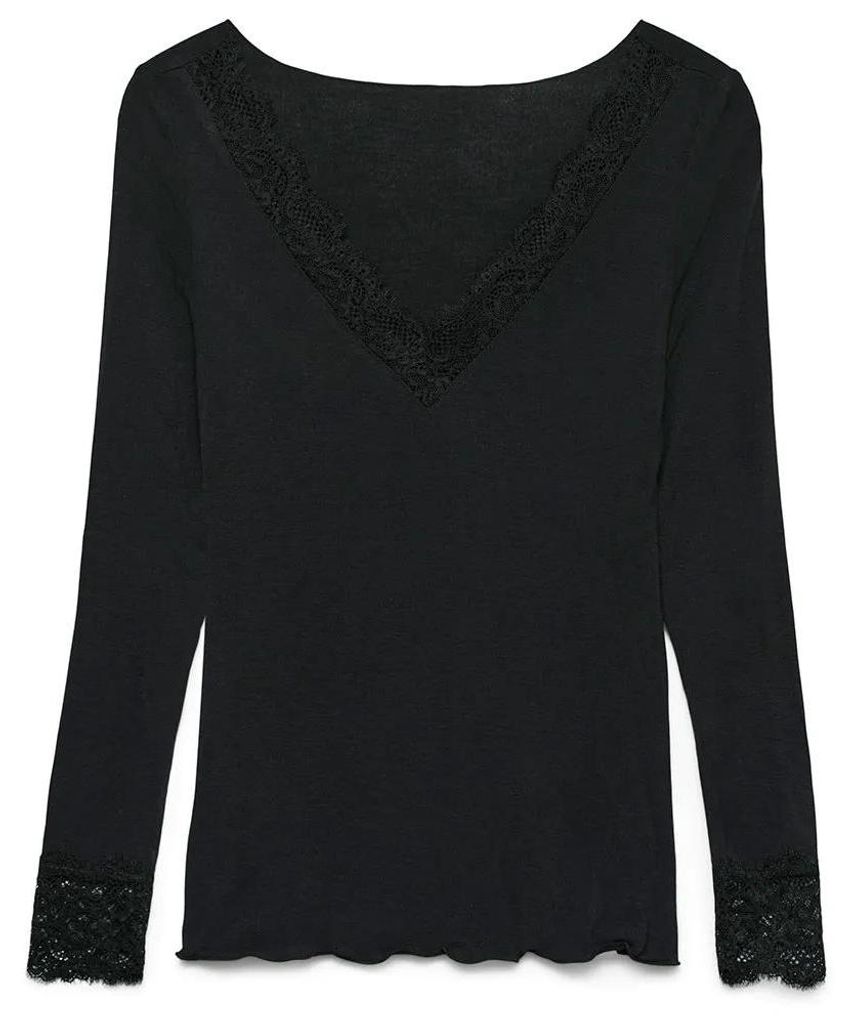 Vero Moda Skye Langarm-t-shirt Mit V-ausschnitt Schwarz S Frau Schwarz S