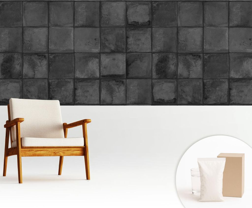 Fototapete - 250x104 cm - Tapete - Wandtapete - Wandbilder - Dekofolie - Tapete Folie - Wand - Dekoration - Wohnzimmer - Graue Fliesen